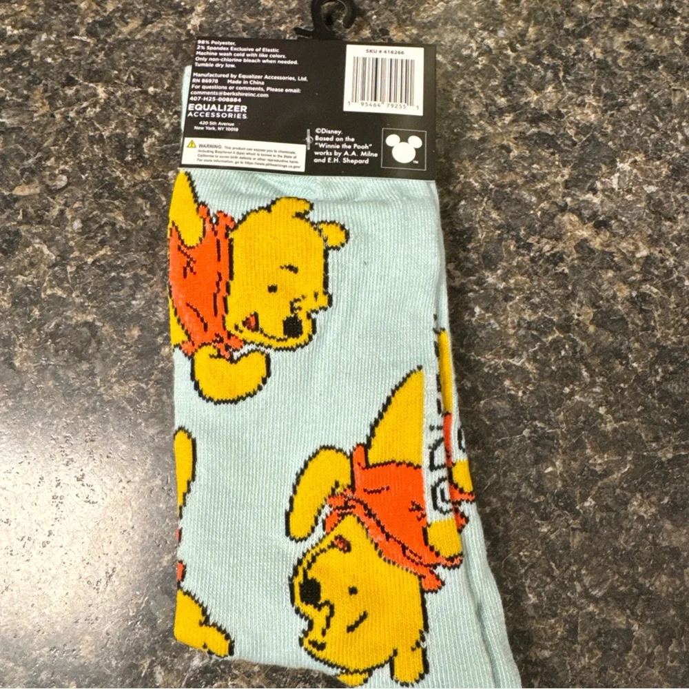 Disney Men's Crew Socks Set - Navy Blue & Light Blue with Winnie the Pooh